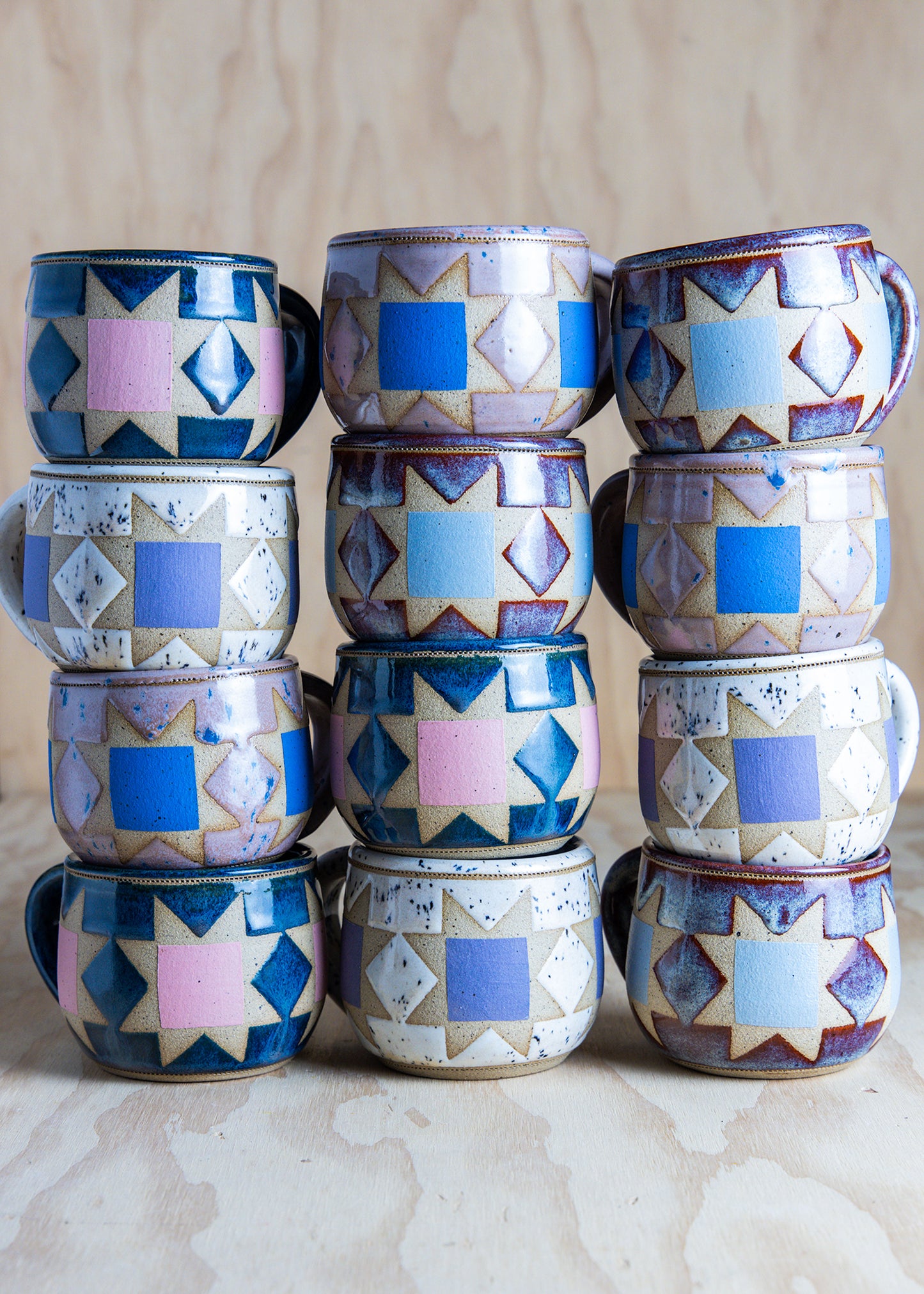 Mini Sawtooth Quilt Mug-Navy/Pink