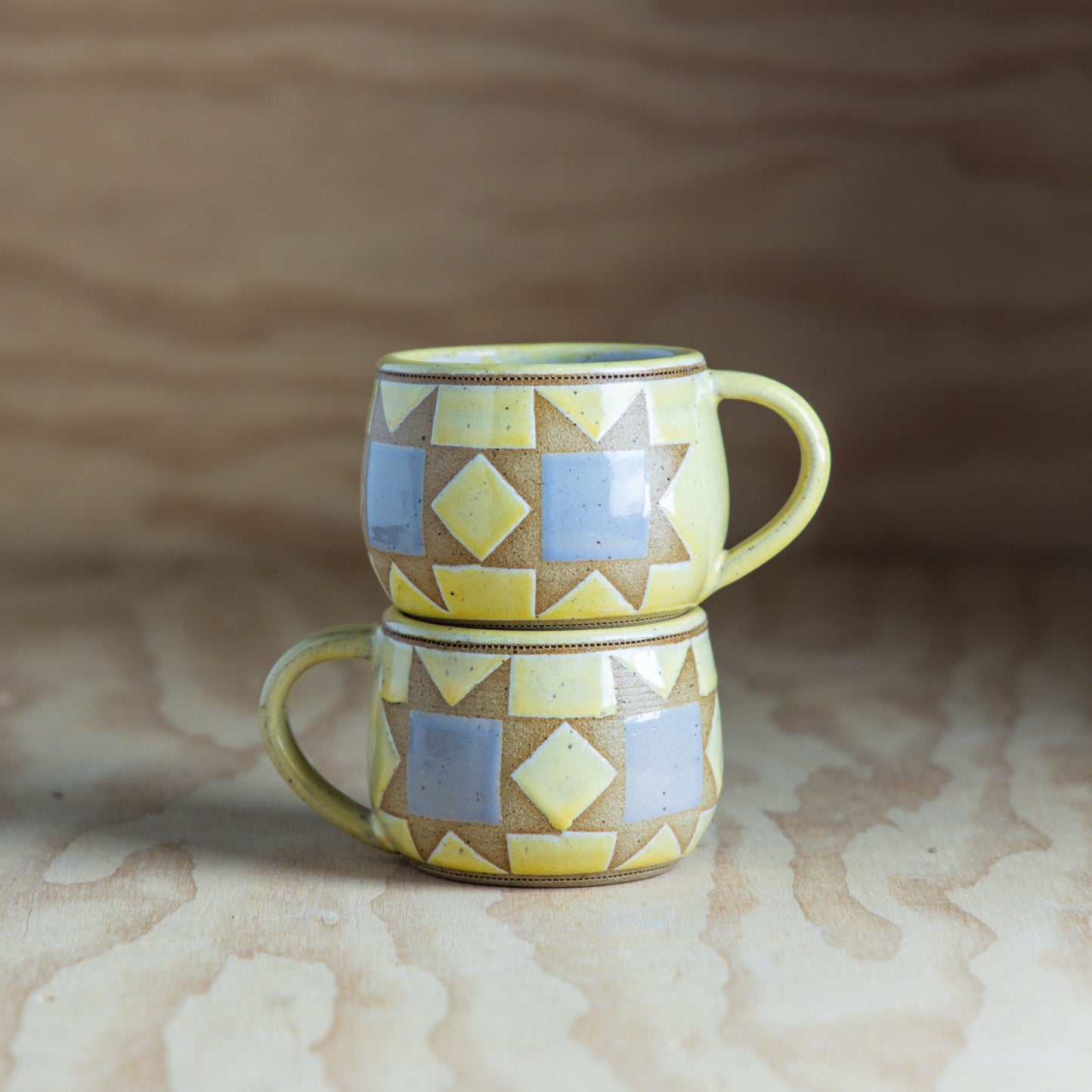 Mini Sawtooth Quilt Mug-Lemon/Purple