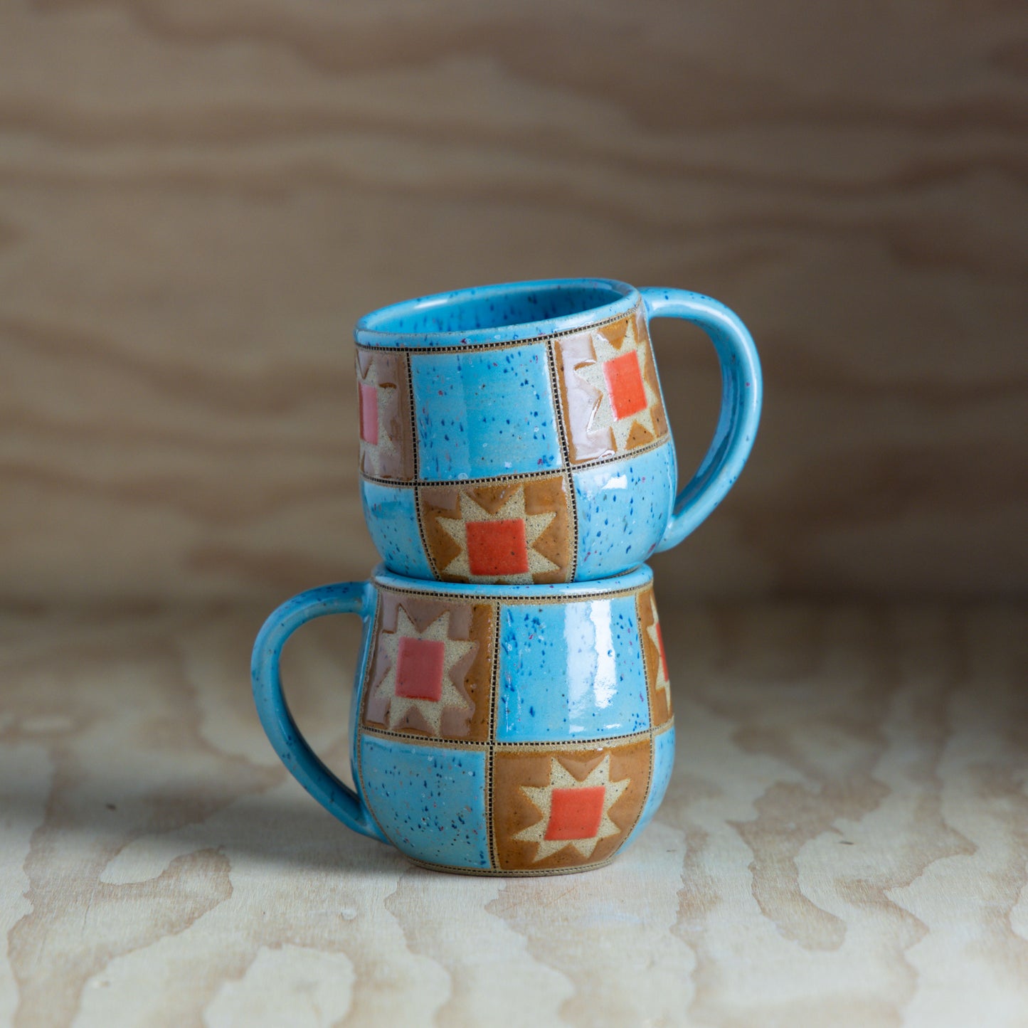 Sawtooth Patchwork Mug-Blue Spec/Red/Rust