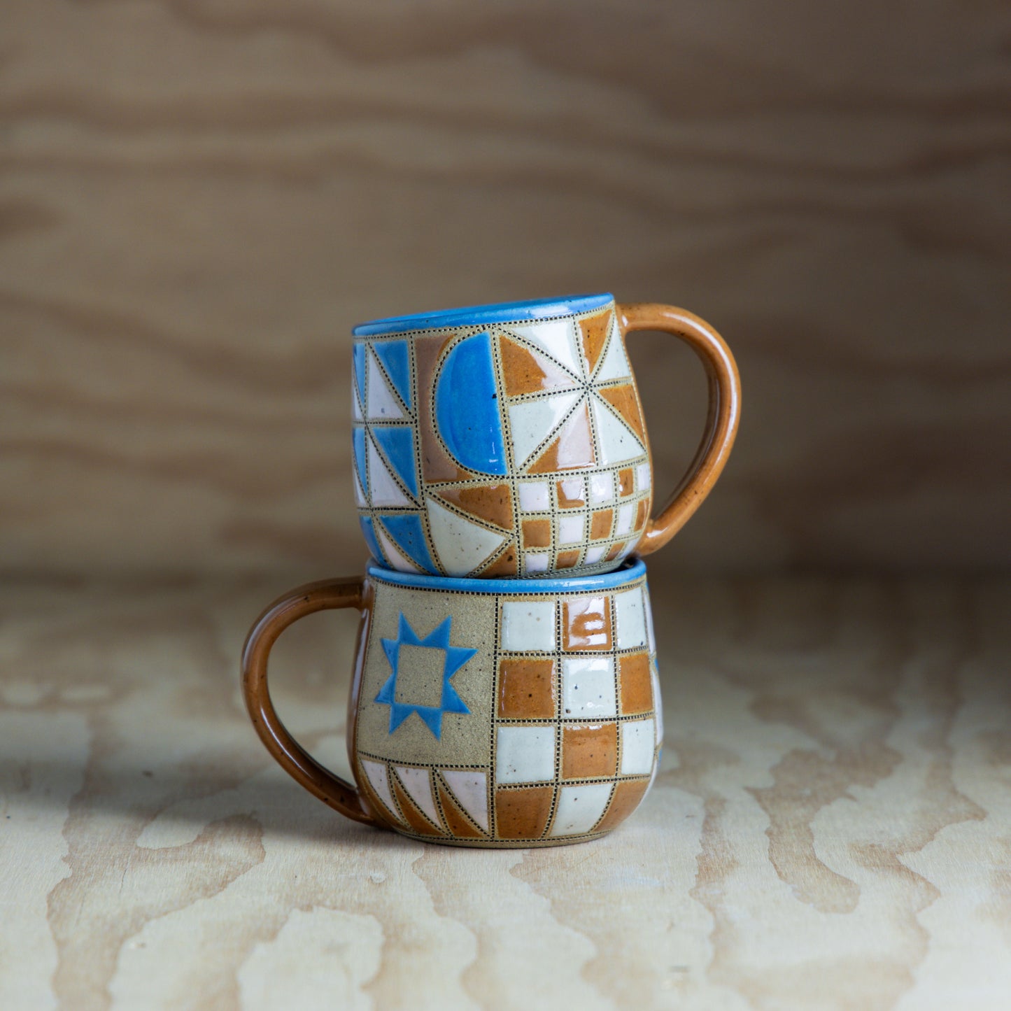 Improv Sawtooth Quilt Mug-Blue/Rust