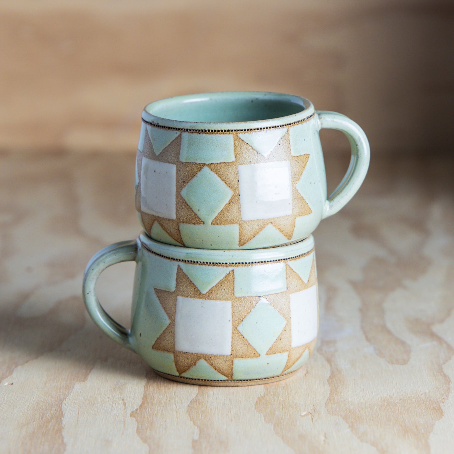 Mini Sawtooth Quilt Mug-Mint/Cream