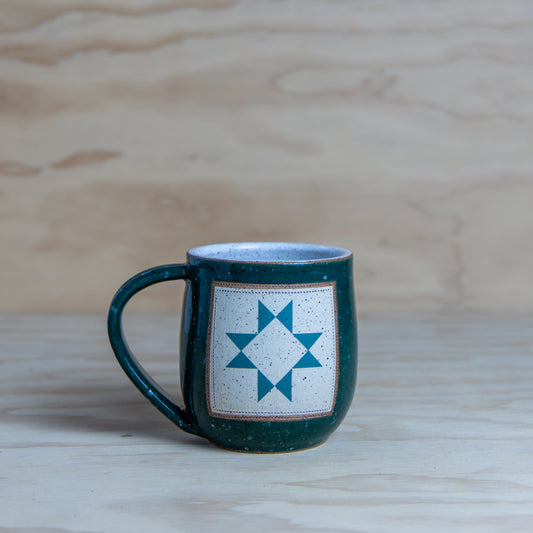 Teal White Specs Ohio Star Quilt Mug