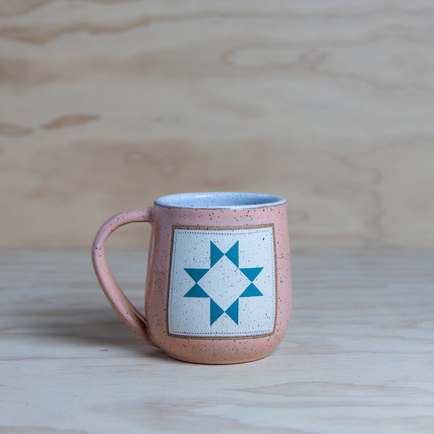 Peach Teal Ohio Star Quilt Mug