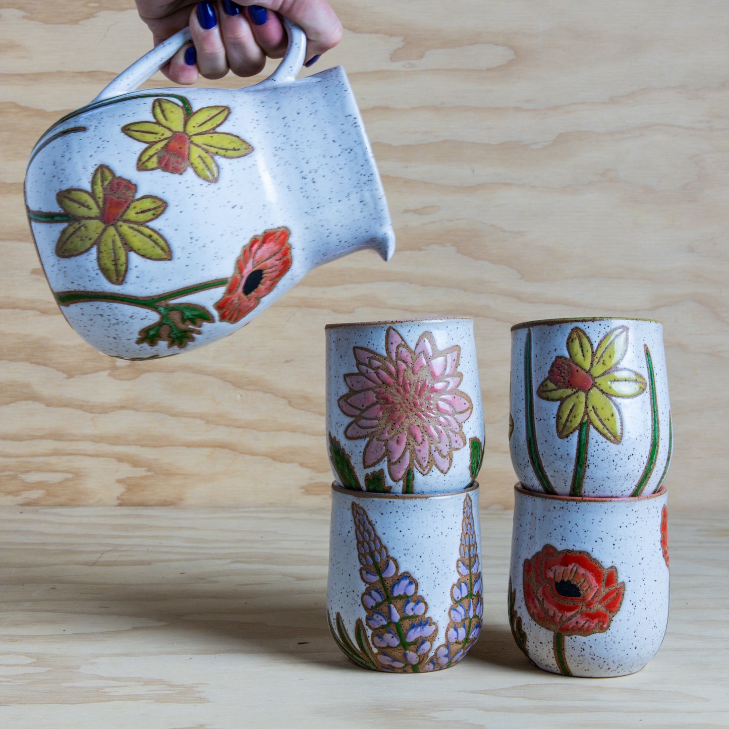 Spring Flower Pitcher and 4 Cup Set