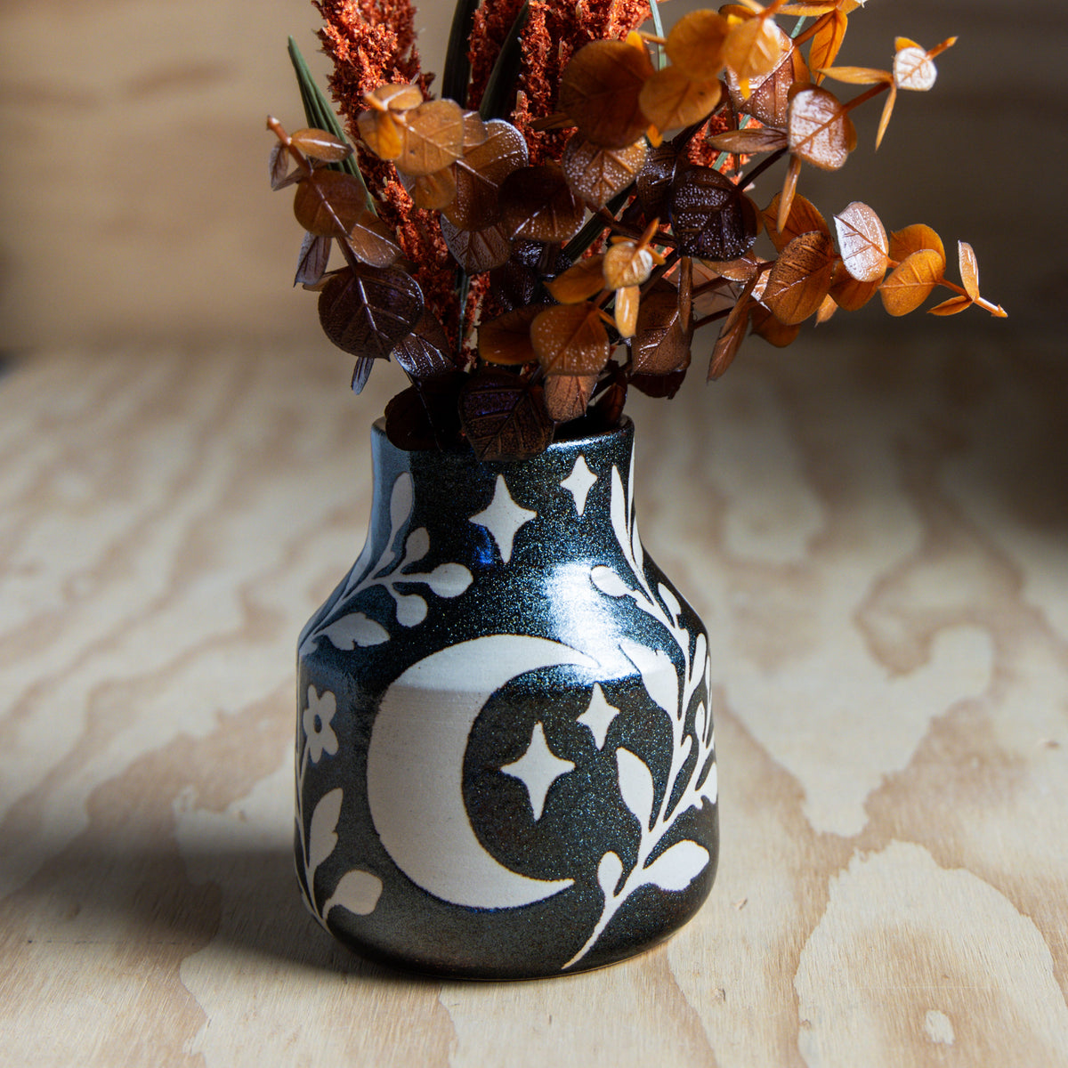 Moon and Bat Bud Vase