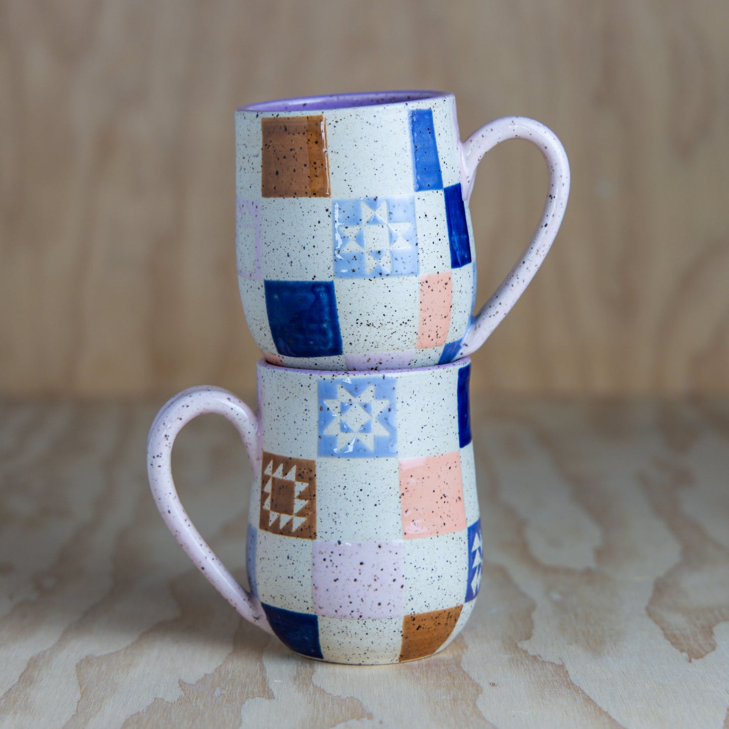 Checkered Patchwork Mug-Purple