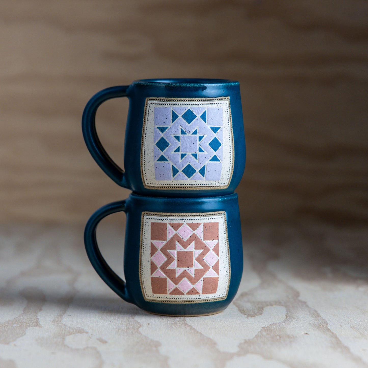 Pre-Order Two-Peas Quilt Block Mug-Rust/Pink