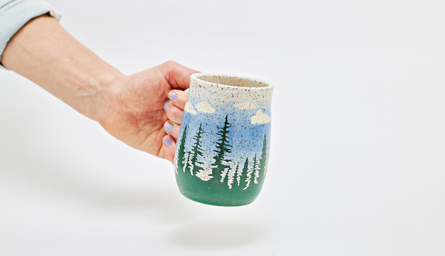 PRE-ORDER Cloudy Summer Day Pine Tree Ceramic Mug