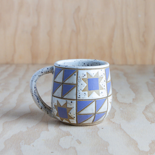 Sawtooth and HST Quilted Mug-Speckled Cream and Purple