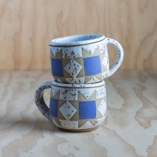 Mini Sawtooth Quilt Mug-Speckled Cream