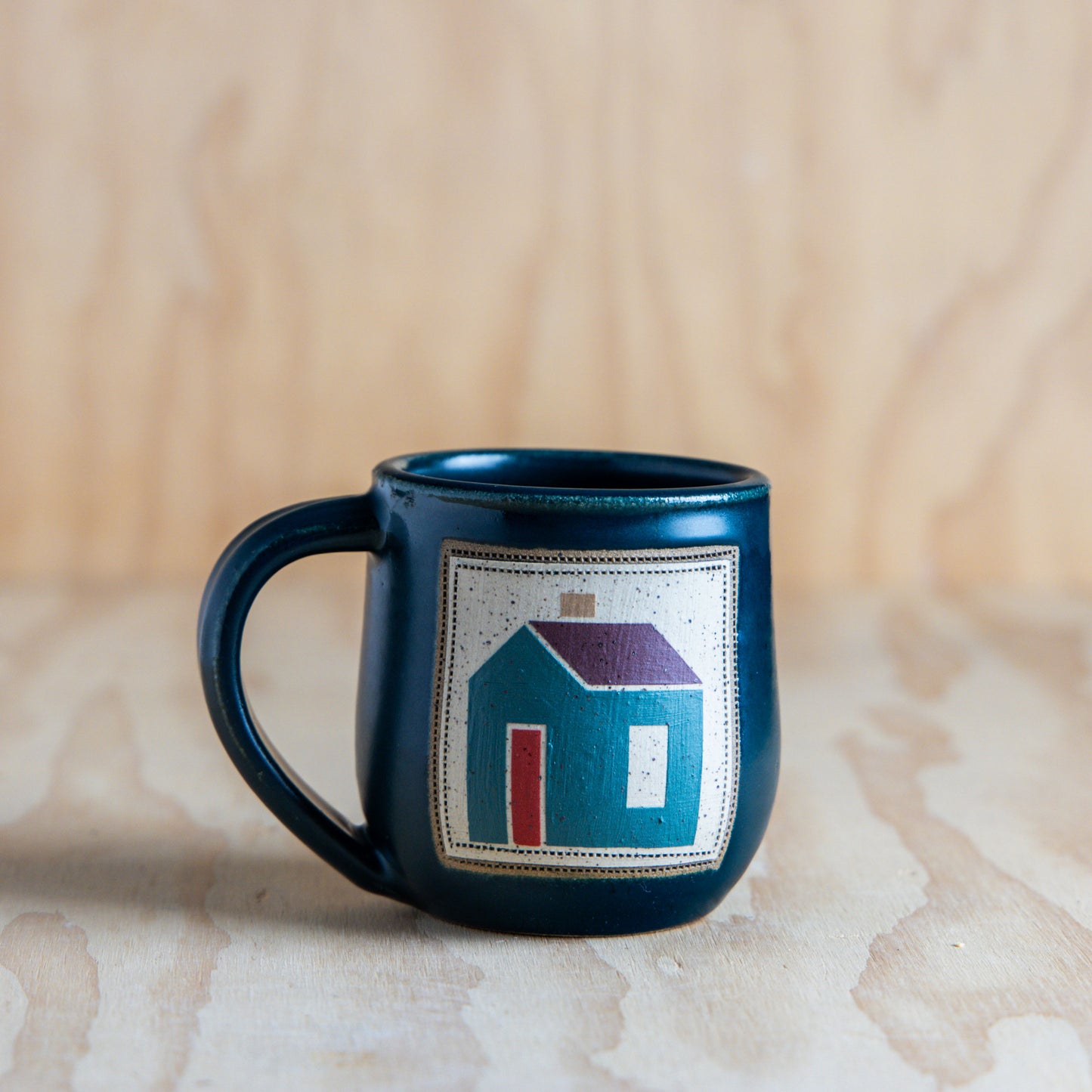 House Quilt Mug-Teal/Wine