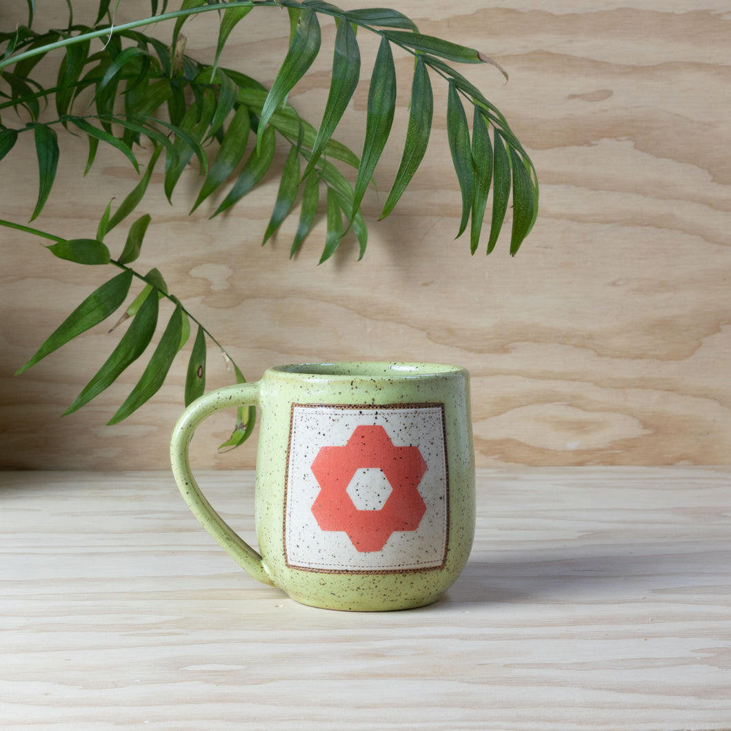 Hexagon Flower Quilt Mug-Coral