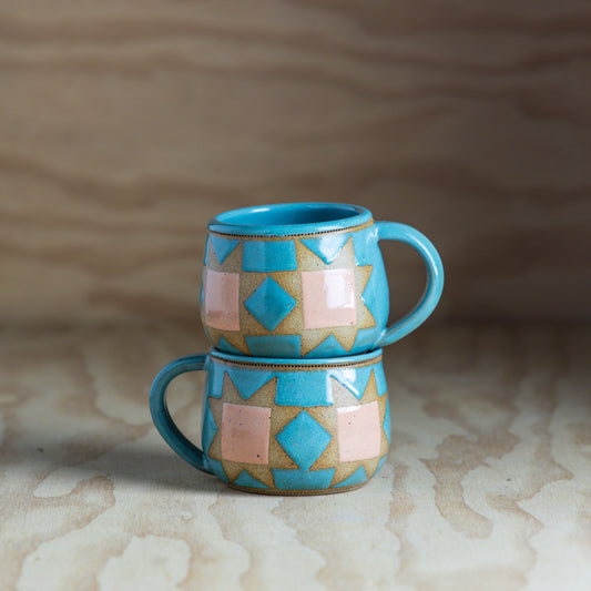 Mini Sawtooth Quilt Mug-Robins Egg/Peach