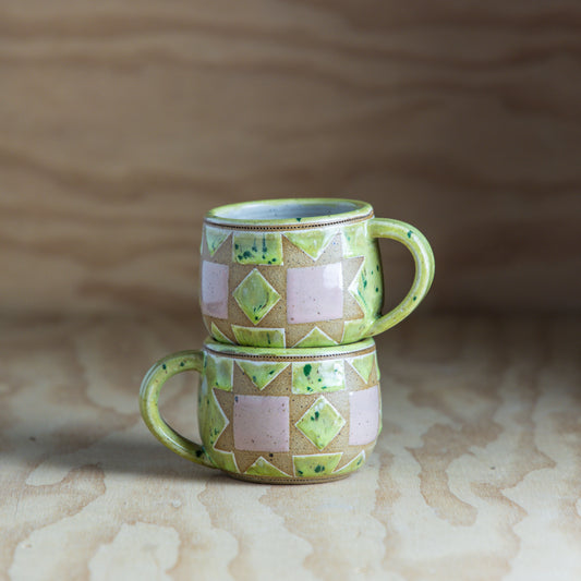Mini Sawtooth Quilt Mug-Green Spec/Pink