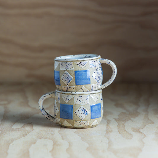 Mini Sawtooth Quilt Mug-Speckled Cream/Purple