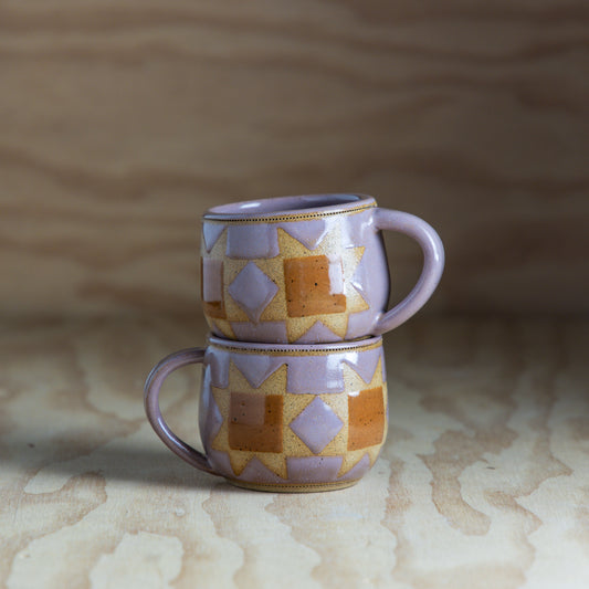 Mini Sawtooth Quilt Mug-Lavendar/rust