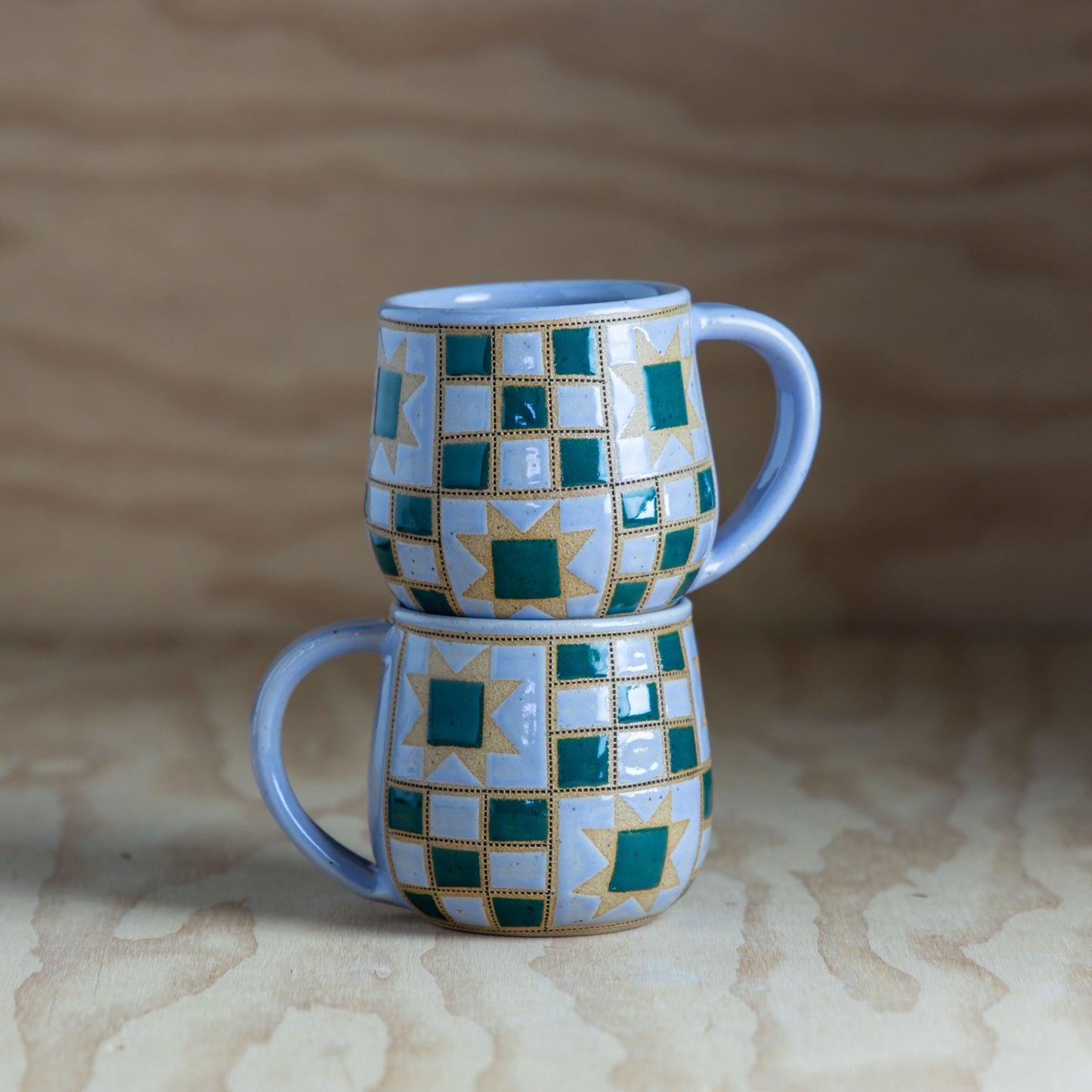 Sawtooth 9 patch Quilted Mug-Purple/Teal