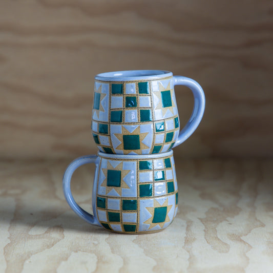 Sawtooth 9 patch Quilted Mug-Purple/Teal