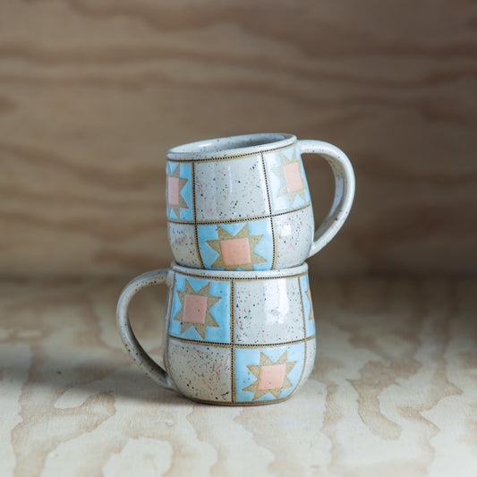 Sawtooth Patchwork Mug-Peach/Cream/Light Blue