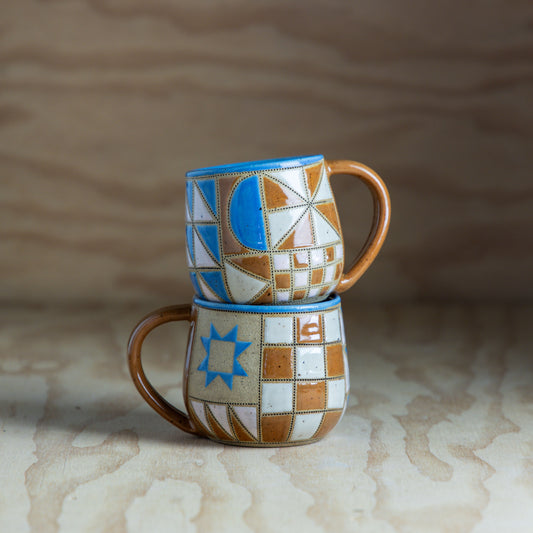 Improv Sawtooth Quilt Mug-Blue/Rust