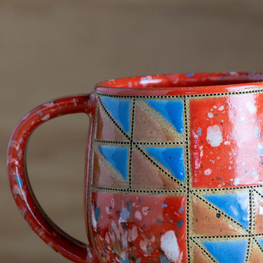 Imperfect Confetti HST Quilted Mug-Red/Rust