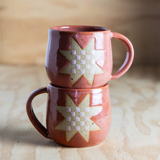Checkerboard Sawtooth Mug-Coral