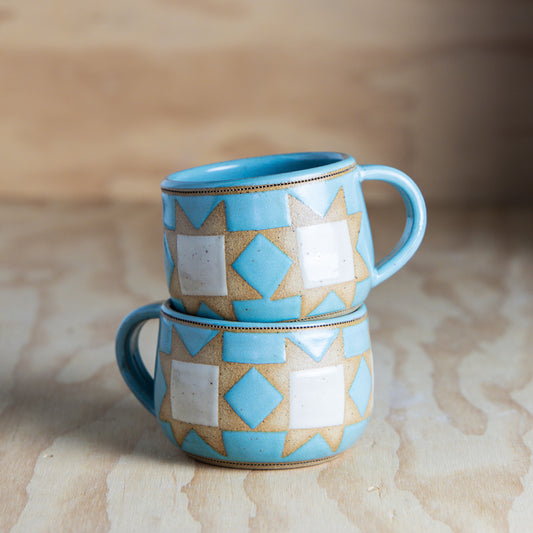 Mini Sawtooth Quilt Mug-Robins Egg/Cream
