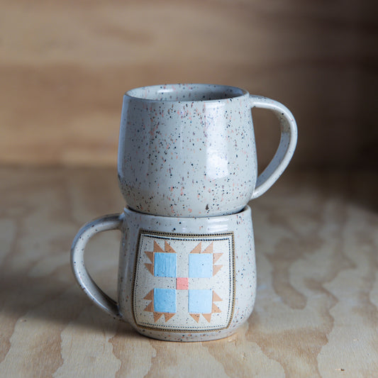Bear Paw Quilt Mug-Cream/Light Blue