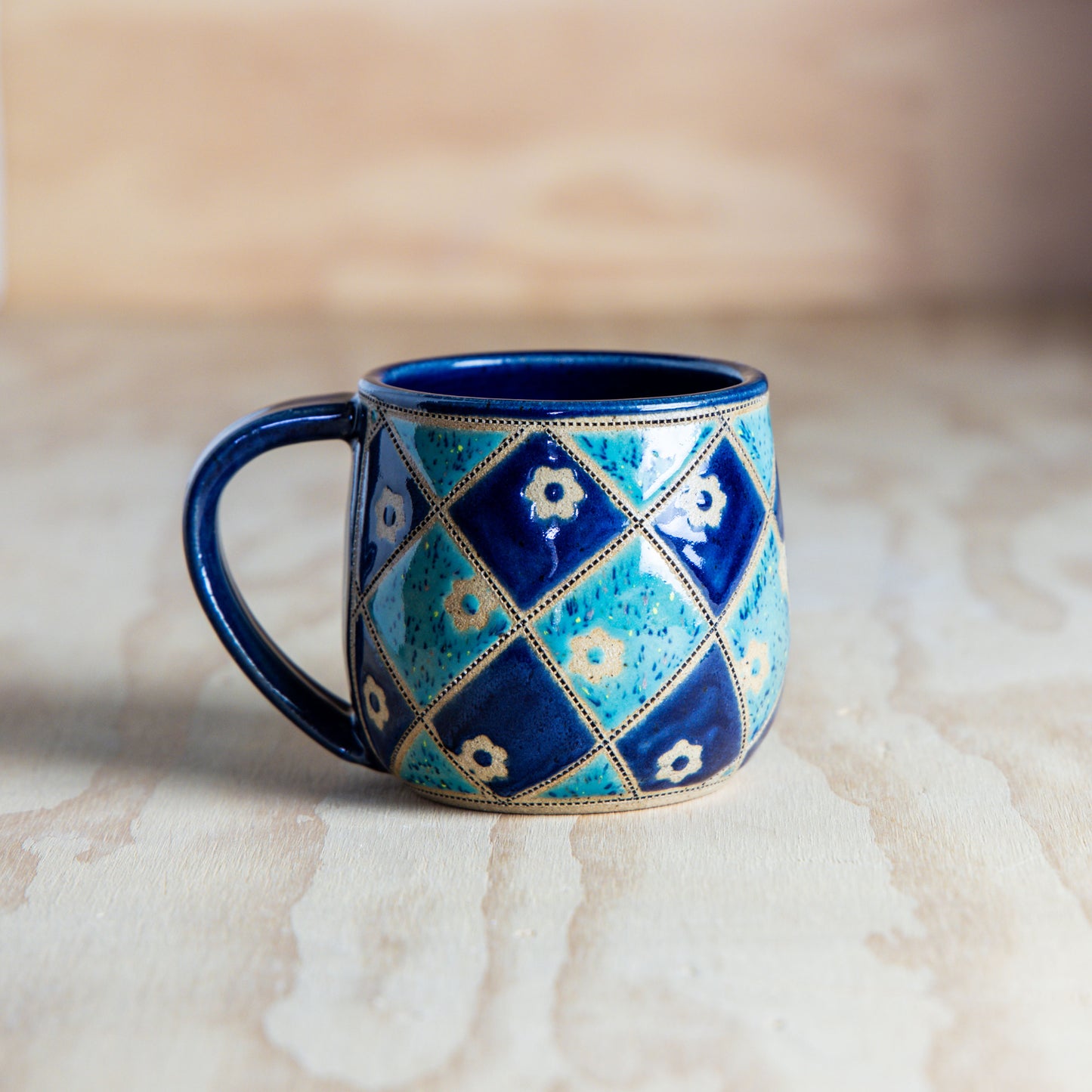 Checkered Fabric Inspired Mug-Navy Green Spec