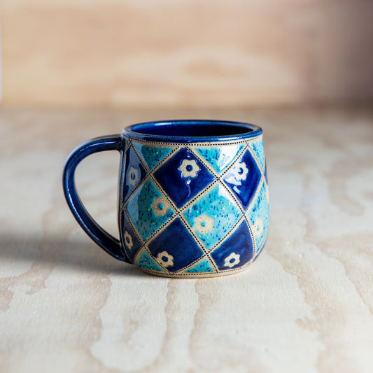 Checkered Fabric Inspired Mug-Navy Green Spec