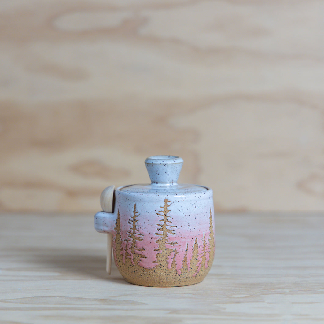 Pink Pine Tree Salt/Sugar Jar w/spoon