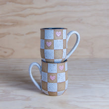 Load image into Gallery viewer, PRE-ORDER White Black Checkerboard Heart Mug
