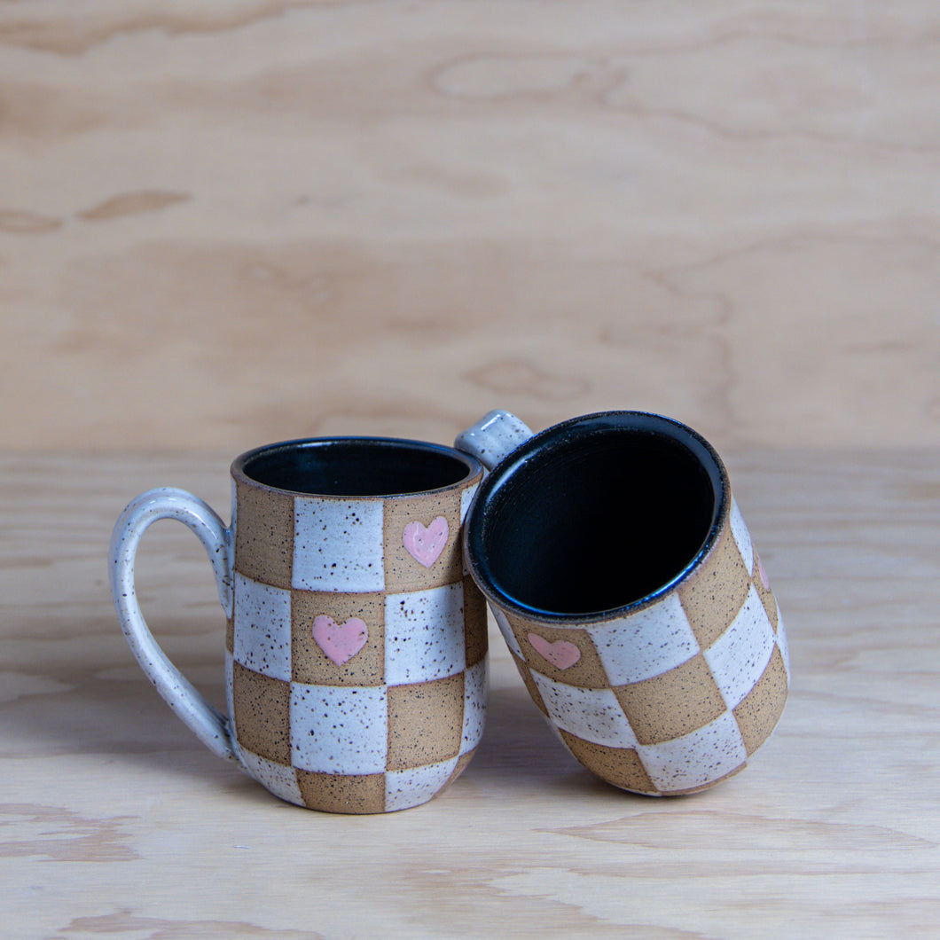 PRE-ORDER White Black Checkerboard Heart Mug