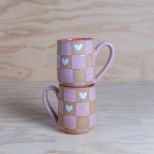 Load image into Gallery viewer, PRE-ORDER Pink Red Checkerboard Heart Mug
