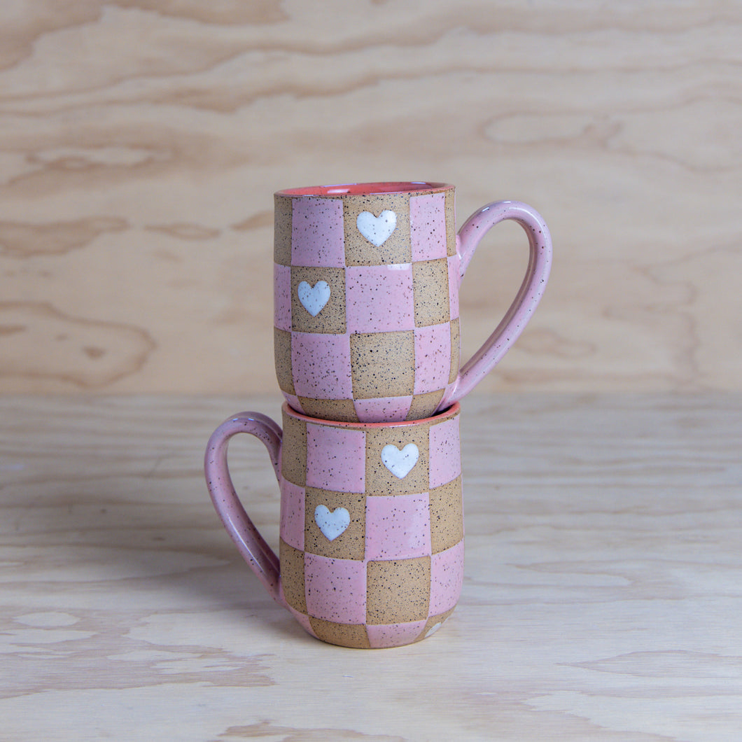 PRE-ORDER Pink Red Checkerboard Heart Mug