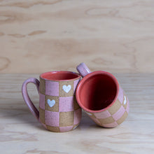 Load image into Gallery viewer, PRE-ORDER Pink Red Checkerboard Heart Mug
