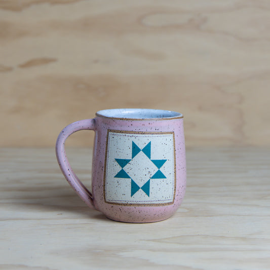 Pink Teal Ohio Star Quilt Mug