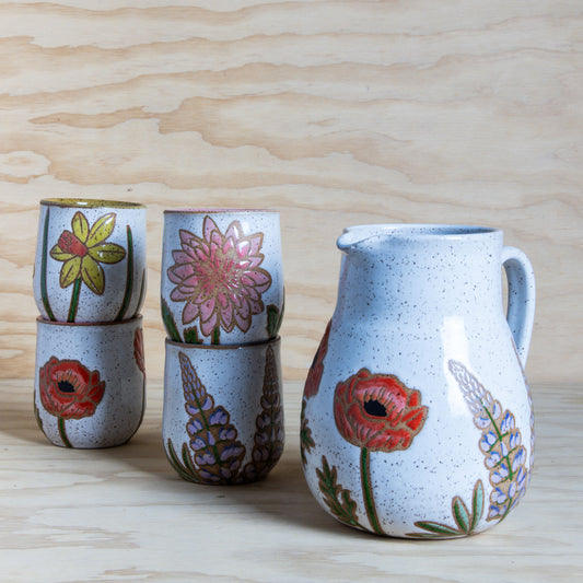 Spring Flower Pitcher and 4 Cup Set