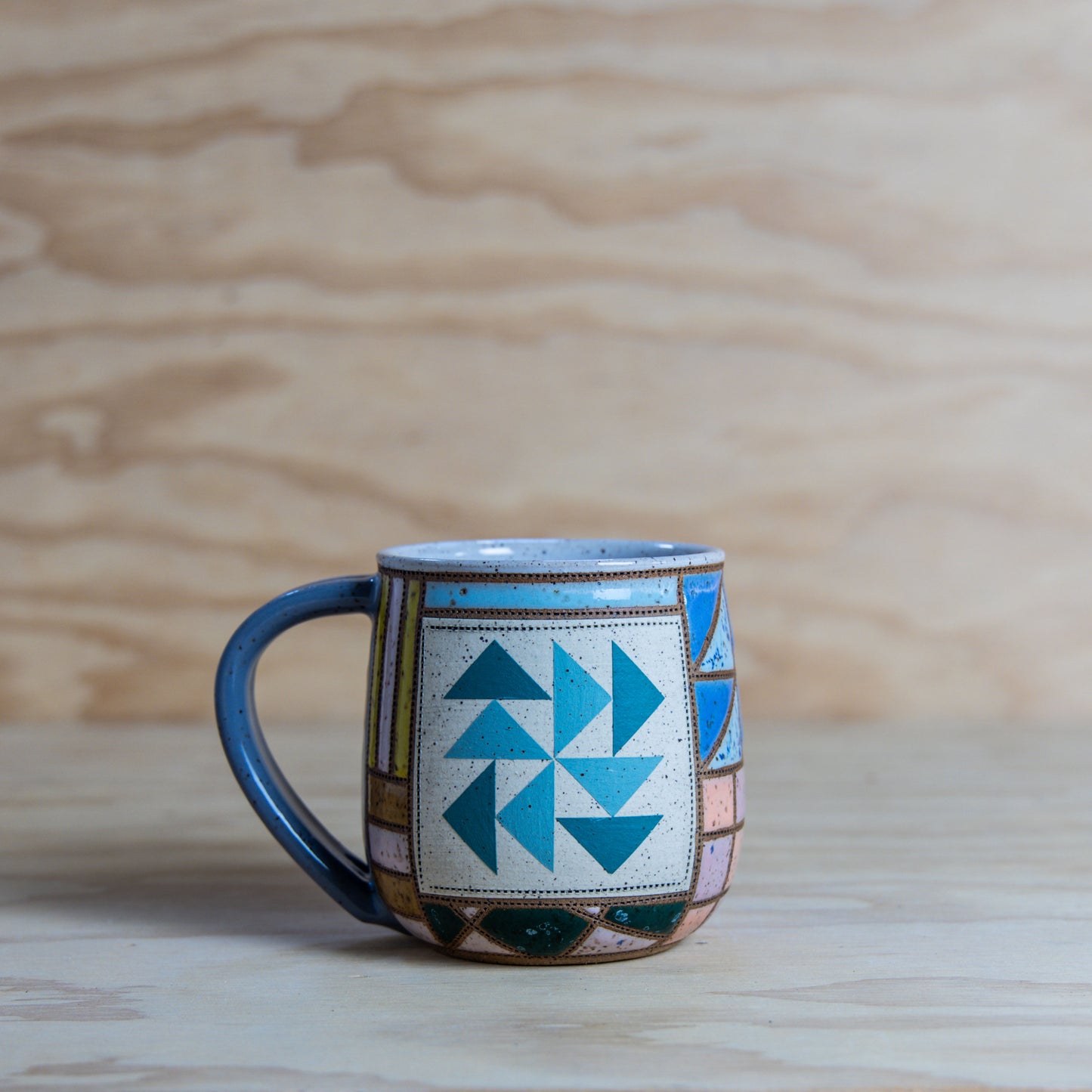 Improv Quilted Flying Geese Mug-Teal