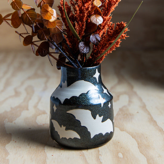 Moon and Bat Bud Vase