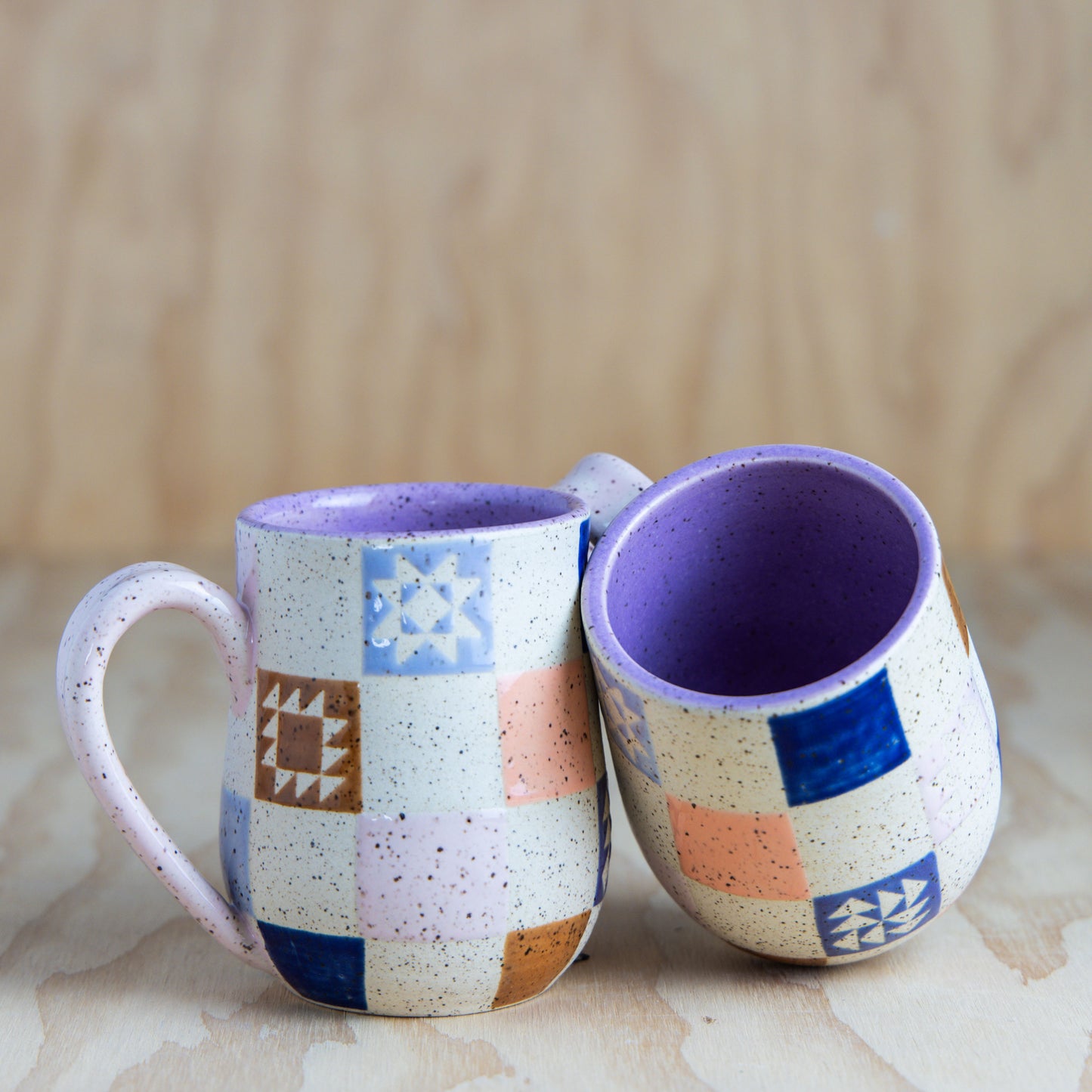 Checkered Patchwork Mug-Purple