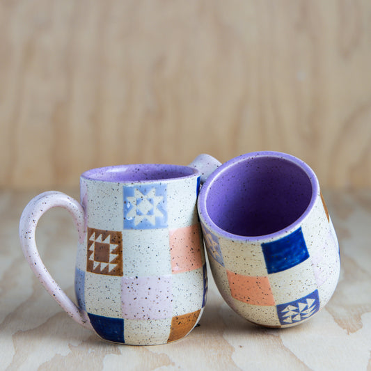 Checkered Patchwork Mug-Purple