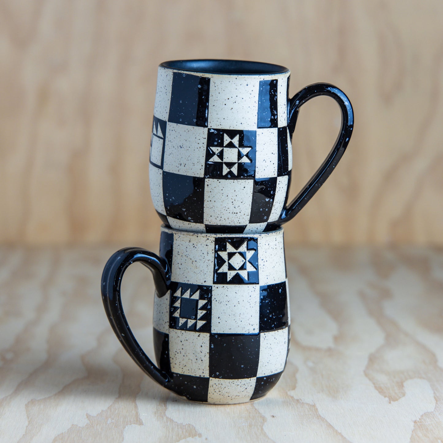 Checkered Patchwork Mug-Black