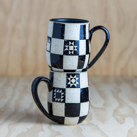 Checkered Patchwork Mug-Black
