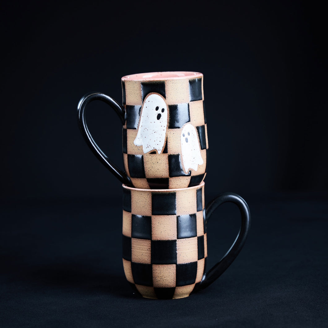 Checkered Black Ghost Mug