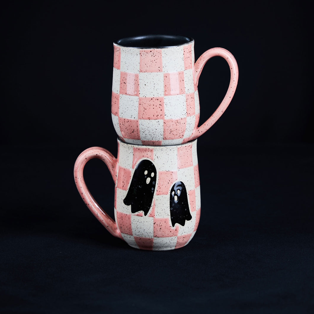 Checkered Pink Ghost Mug