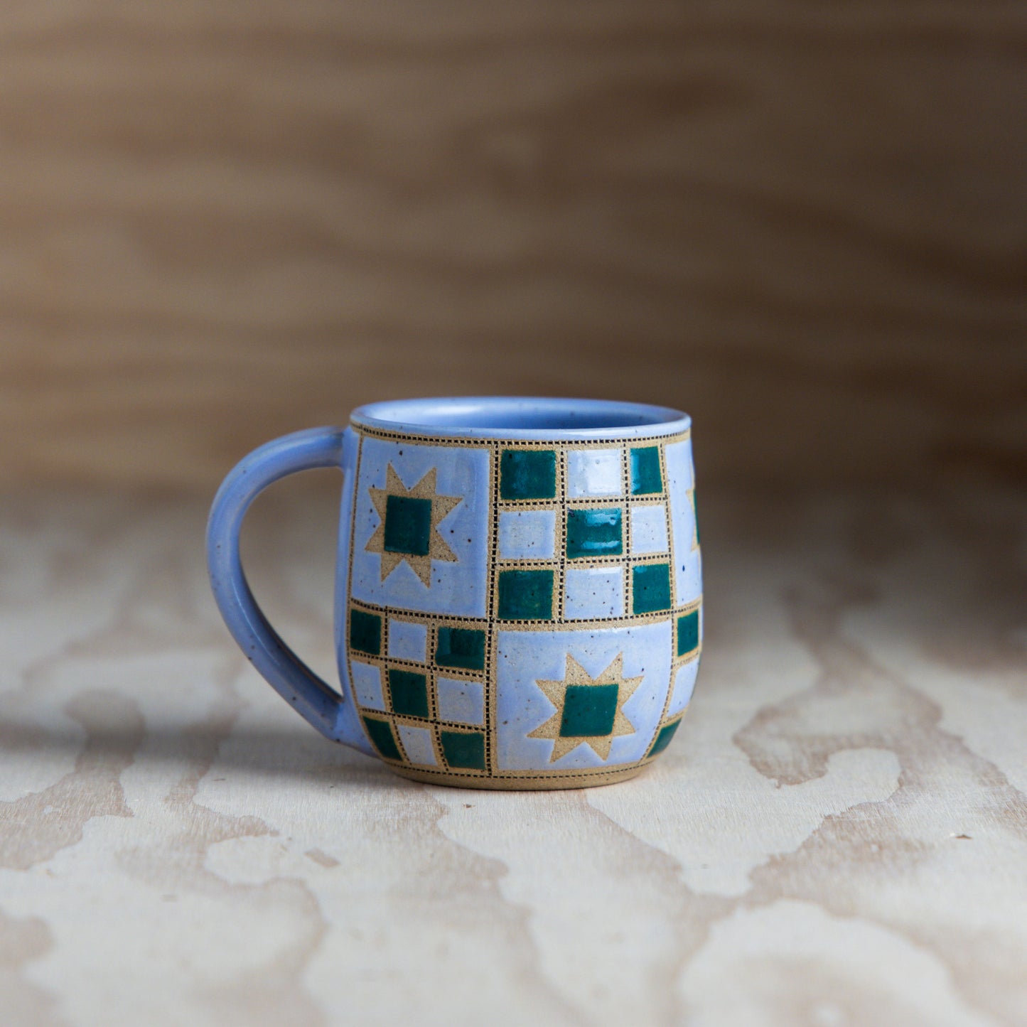 Sawtooth 9 patch Quilted Mug-Purple/Teal