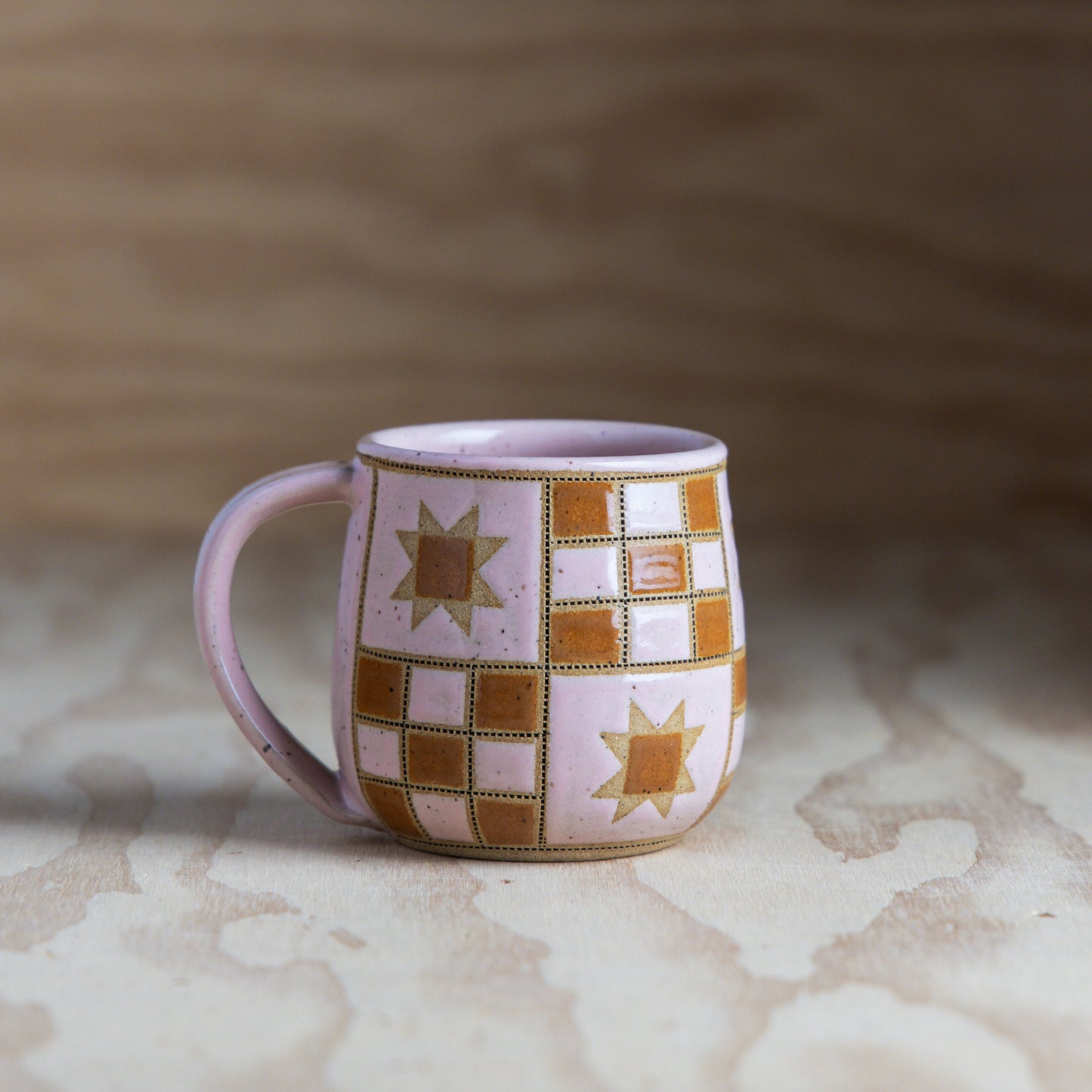 Sawtooth 9 patch Quilted Mug-Pink/Rust