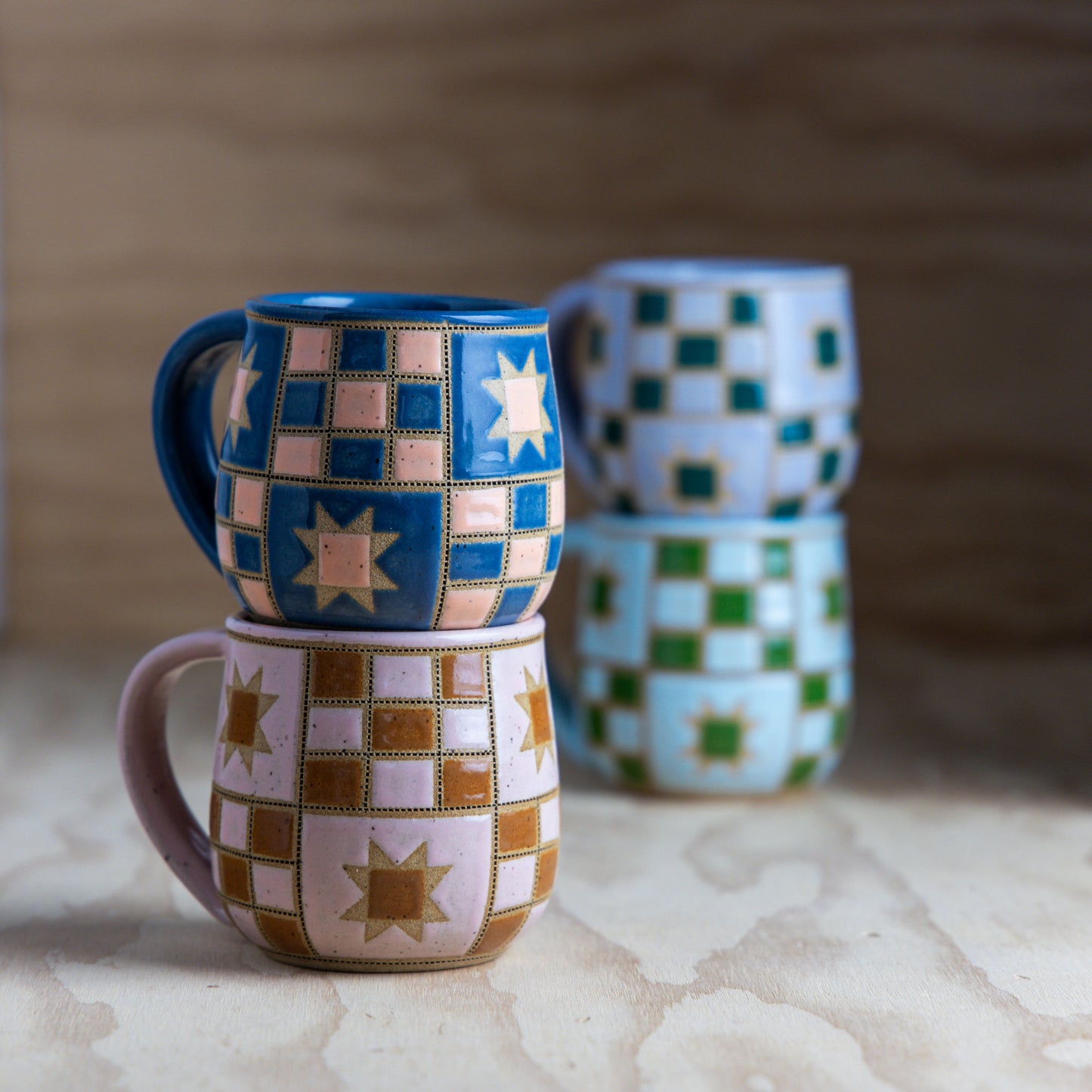 Sawtooth 9 patch Quilted Mug-Purple/Teal