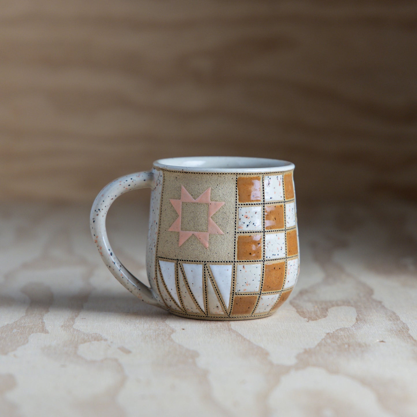Improv Sawtooth Quilt Mug-Natural Peach